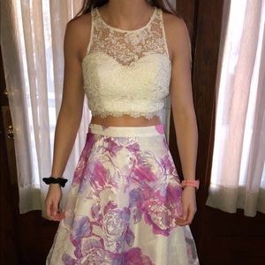 Pink, purple, and white prom dress